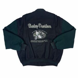 Harley Davidson Embroidered Wool Full Zip Letterman Jacket American VTG - XL